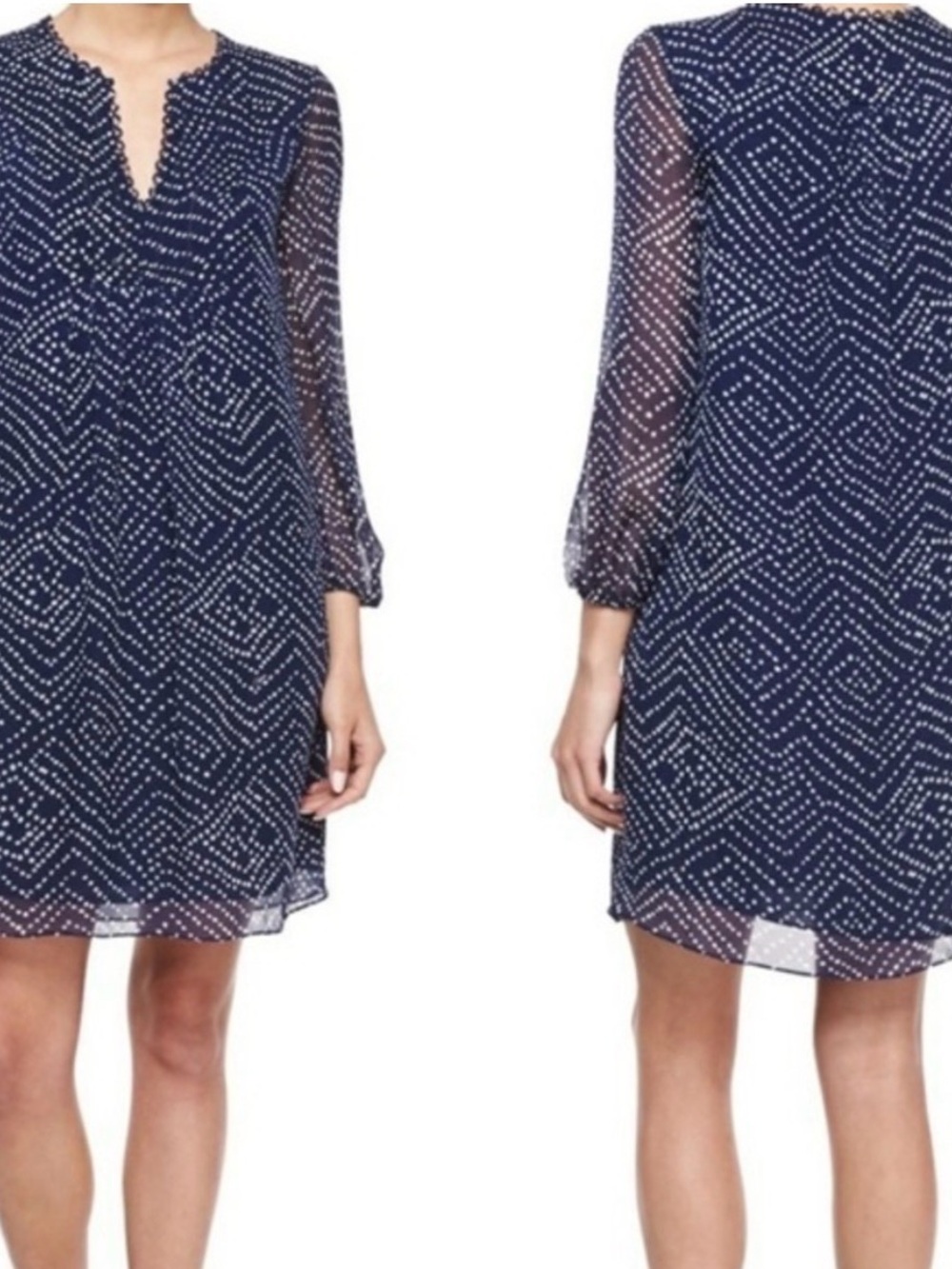 Diane Von Furstenberg Aria Dress Navy with White Dot Pattern “Batik Midnight”